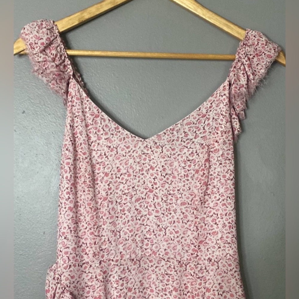 Stunning LOVESHACKFANCY SILK Maeve Dress Floral Chiffon Midi Dress in Rouge Pink - Picture 8 of 13